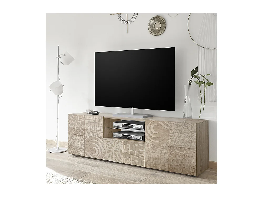 Mobile porta TV moderno con due ante e un cassetto serigrafato 181x57 PTL14 rovere samoa