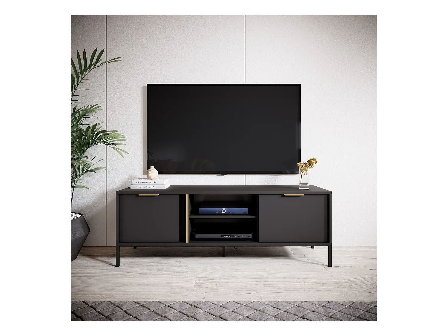 Mobile porta tv moderno 153x53cm antracite con dettagli oro PTVLK7