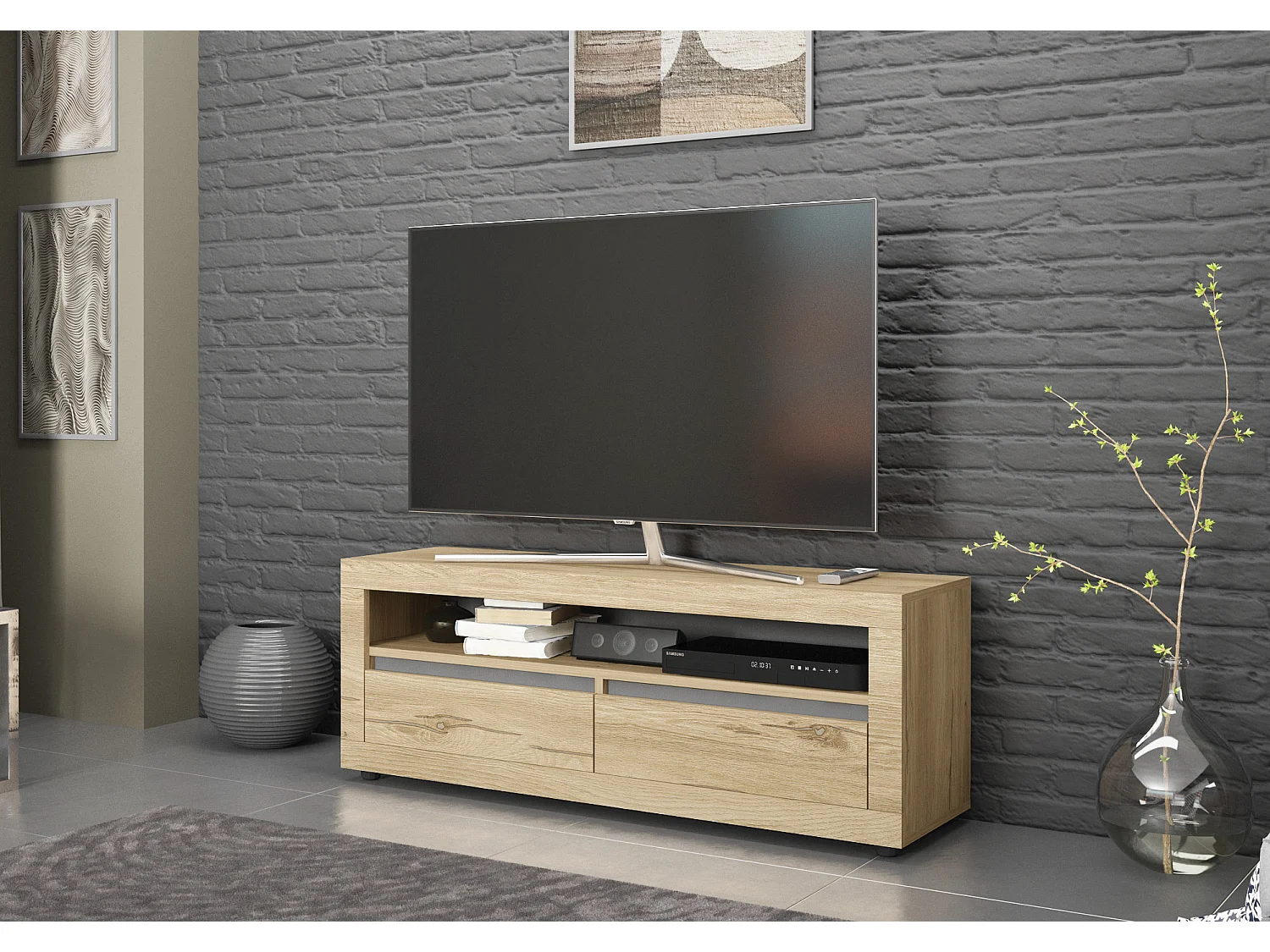 Mobile porta tv moderno 180x50 rovere chiaro e antracite PTG6