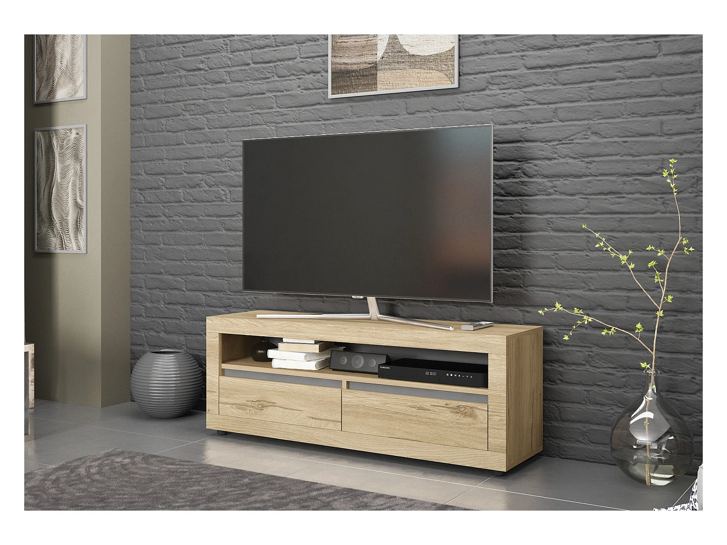 Mobile porta tv moderno 180x50 rovere chiaro e antracite PTG6