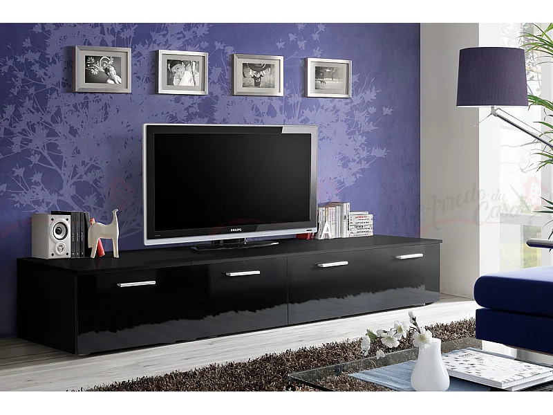 Mobile porta TV contemporanea per salotto con due ante PTVP1 200x35 nero