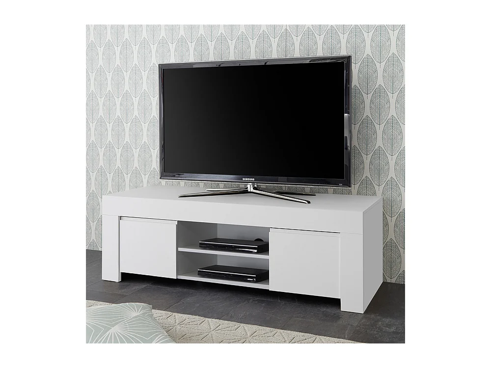 Mobile porta TV design moderno a due ante con maniglia a gola 138x44 PTL8 bianco lucido