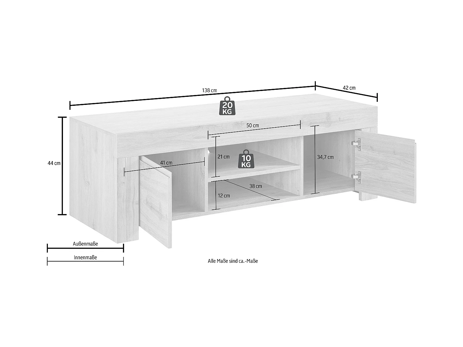 Mobile porta TV design moderno a due ante con maniglia a gola 138x44 PTL8 bianco lucido