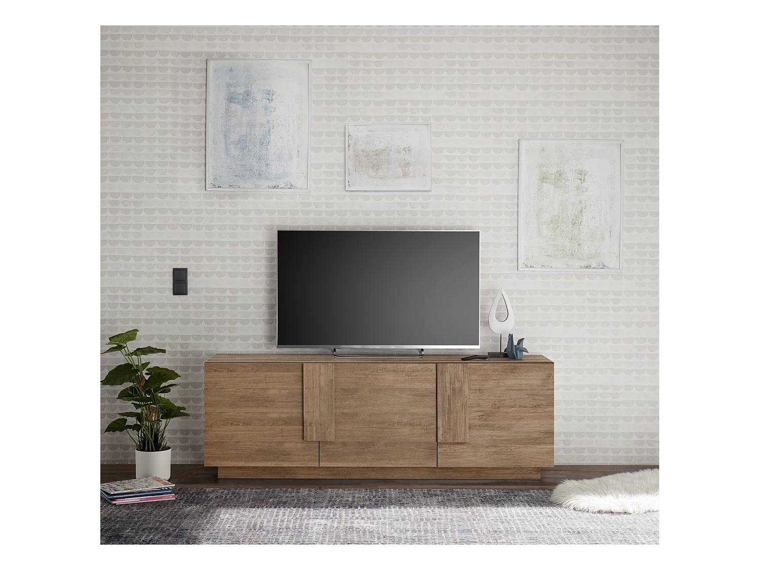 Mobile porta TV design effetto legno con mensola PTI11 138x46 noce ed antracite