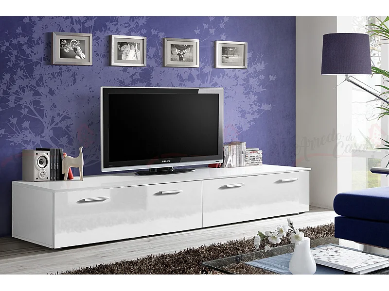 Mobile porta TV contemporanea per salotto con due ante 200x35 bianco PTVP1