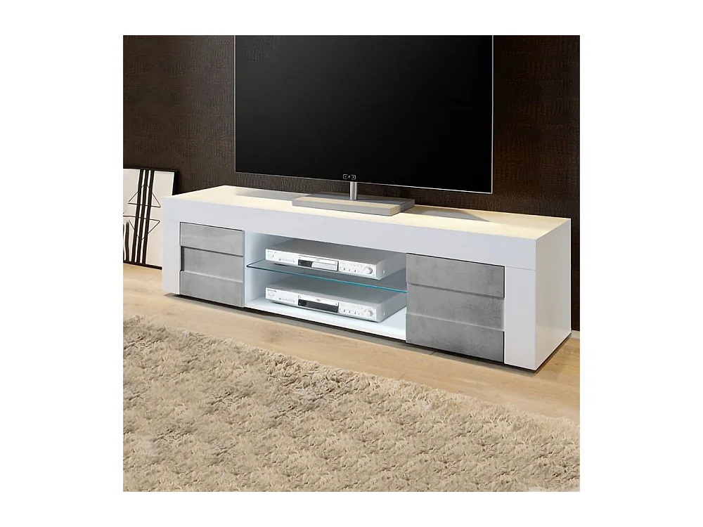 Mobile porta TV piccolo moderno design geometrico a due ante 138x44 PTL7 bianco e cemento