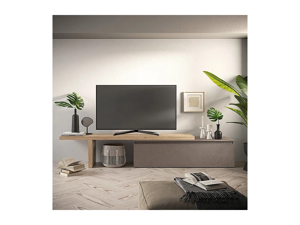 Mobile porta tv moderno 230x40 cm bronzo e rovere PTL38