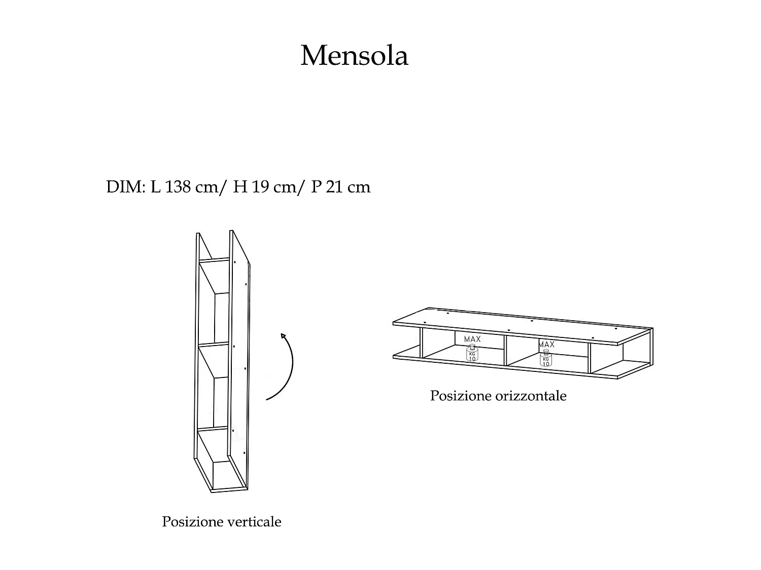 Mobile porta tv con mensola 138x40 cm bianco lucido e rovere PTL35