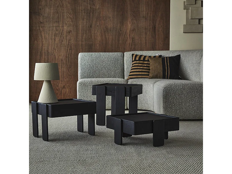 Set di tavolini da divano impilabili in mango massello nero Nido