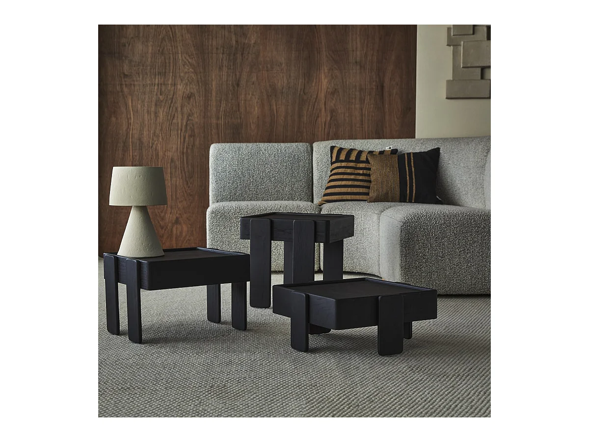 Set aus schwarzen, stapelbaren Ablagetischen aus massivem Mangoholz Nido