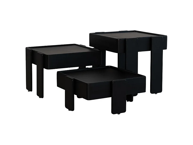 Set aus schwarzen, stapelbaren Ablagetischen aus massivem Mangoholz Nido