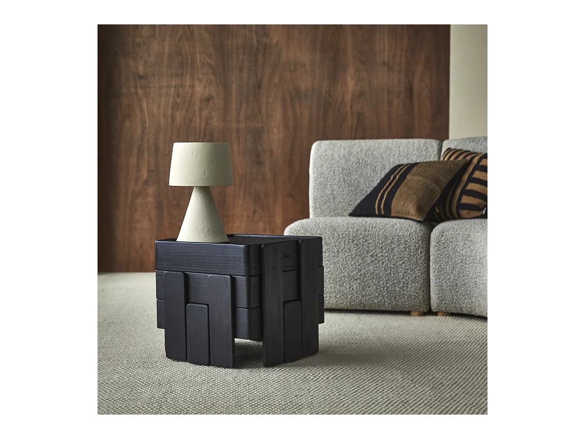 Set aus schwarzen, stapelbaren Ablagetischen aus massivem Mangoholz Nido