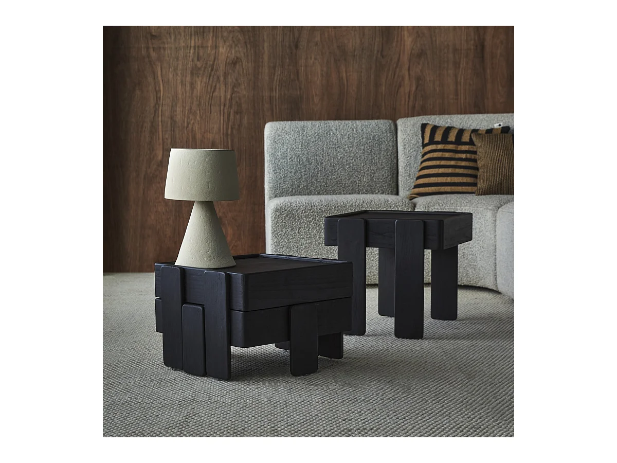Set aus schwarzen, stapelbaren Ablagetischen aus massivem Mangoholz Nido