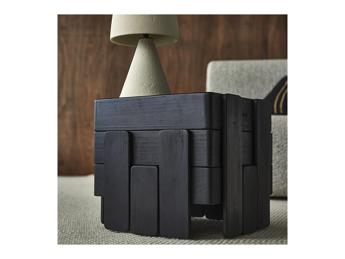 Set aus schwarzen, stapelbaren Ablagetischen aus massivem Mangoholz Nido