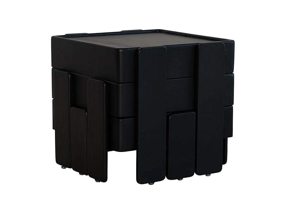 Set aus schwarzen, stapelbaren Ablagetischen aus massivem Mangoholz Nido