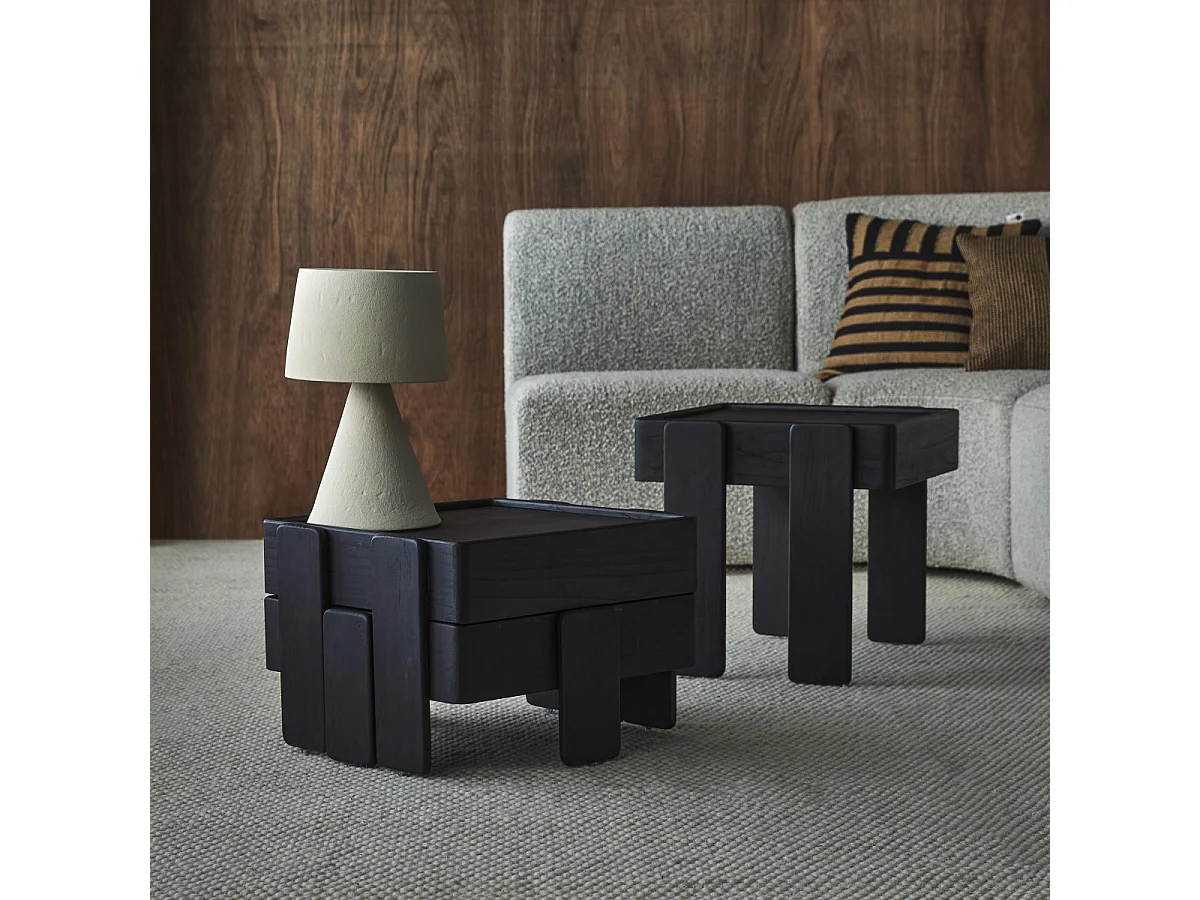 Ensemble de bouts de canapé empilables en manguier massif noir Nido