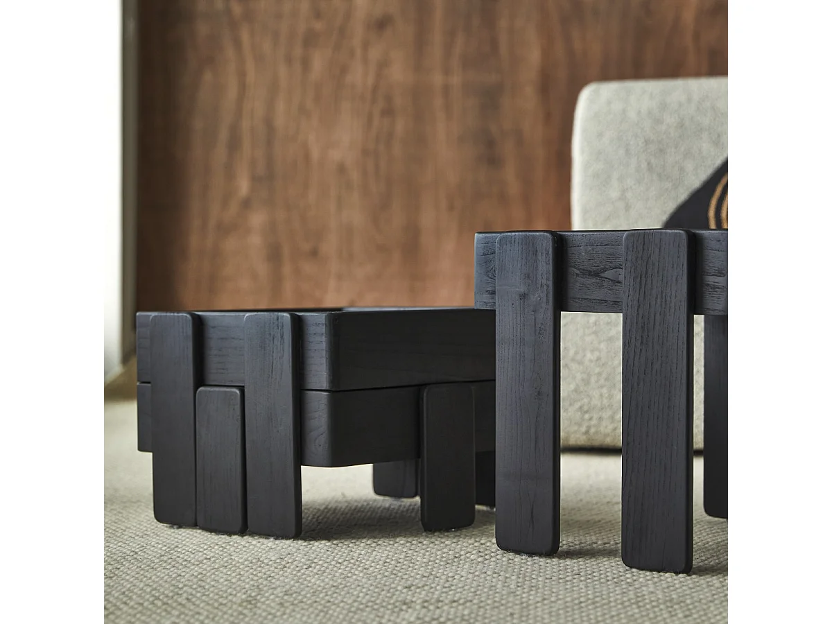 Ensemble de bouts de canapé empilables en manguier massif noir Nido