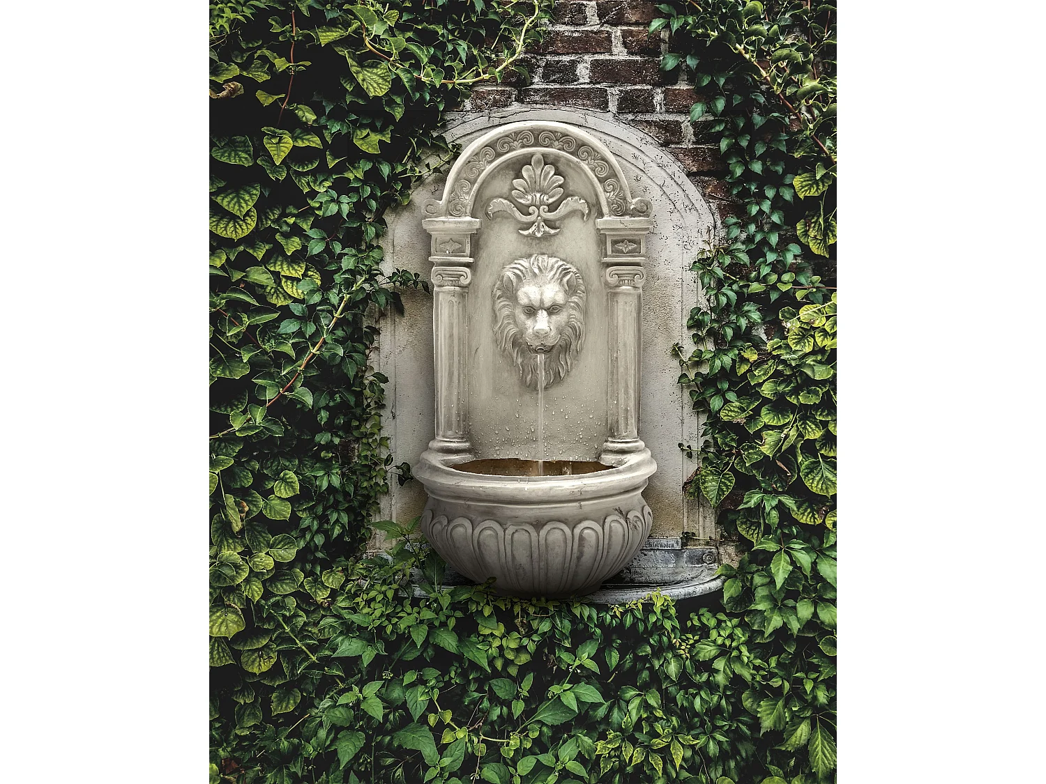 Garden Water Feature with LED Light Beige MARMORE