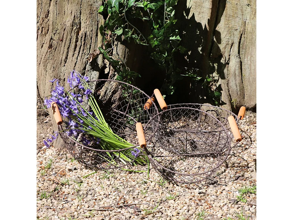 Set de 3 paniers grillagés ronds noirs 32-31-27 cm