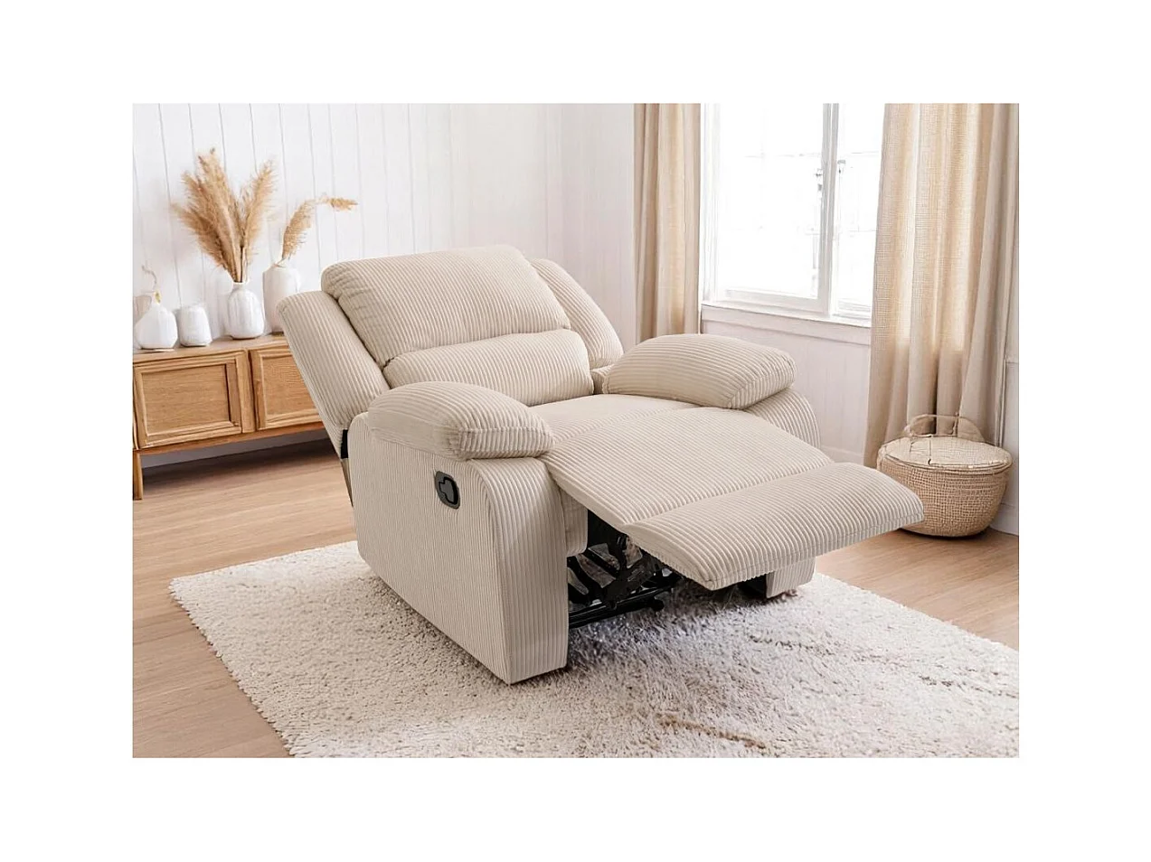 RELAXXO - Fauteuil relaxation manuel LEO en velours côtelé - Beige