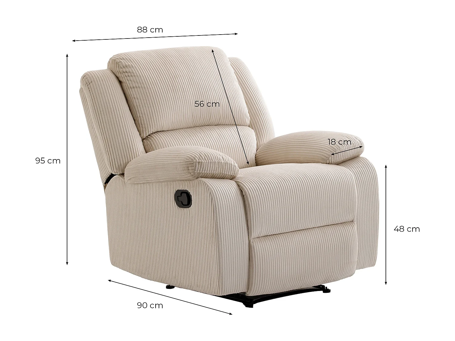 RELAXXO - Fauteuil relaxation manuel LEO en velours côtelé - Beige