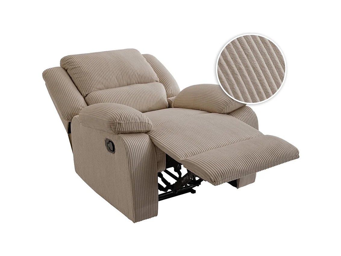 RELAXXO - Fauteuil relaxation manuel LEO en velours côtelé - Taupe