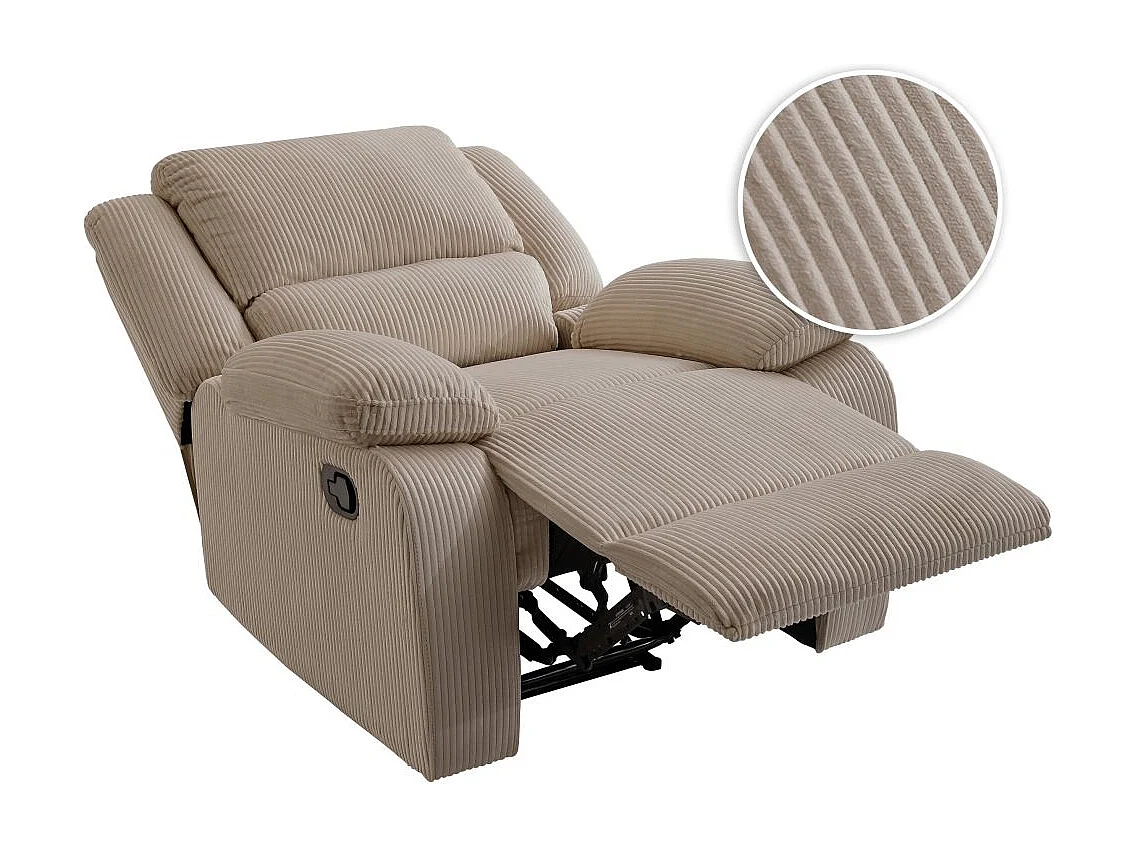 RELAXXO - Fauteuil relaxation manuel LEO en velours côtelé - Taupe