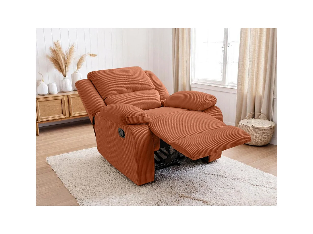 RELAXXO - Fauteuil relaxation manuel LEO en velours côtelé - Terracotta