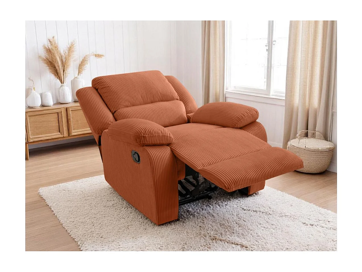 RELAXXO - Fauteuil relaxation manuel LEO en velours côtelé - Terracotta