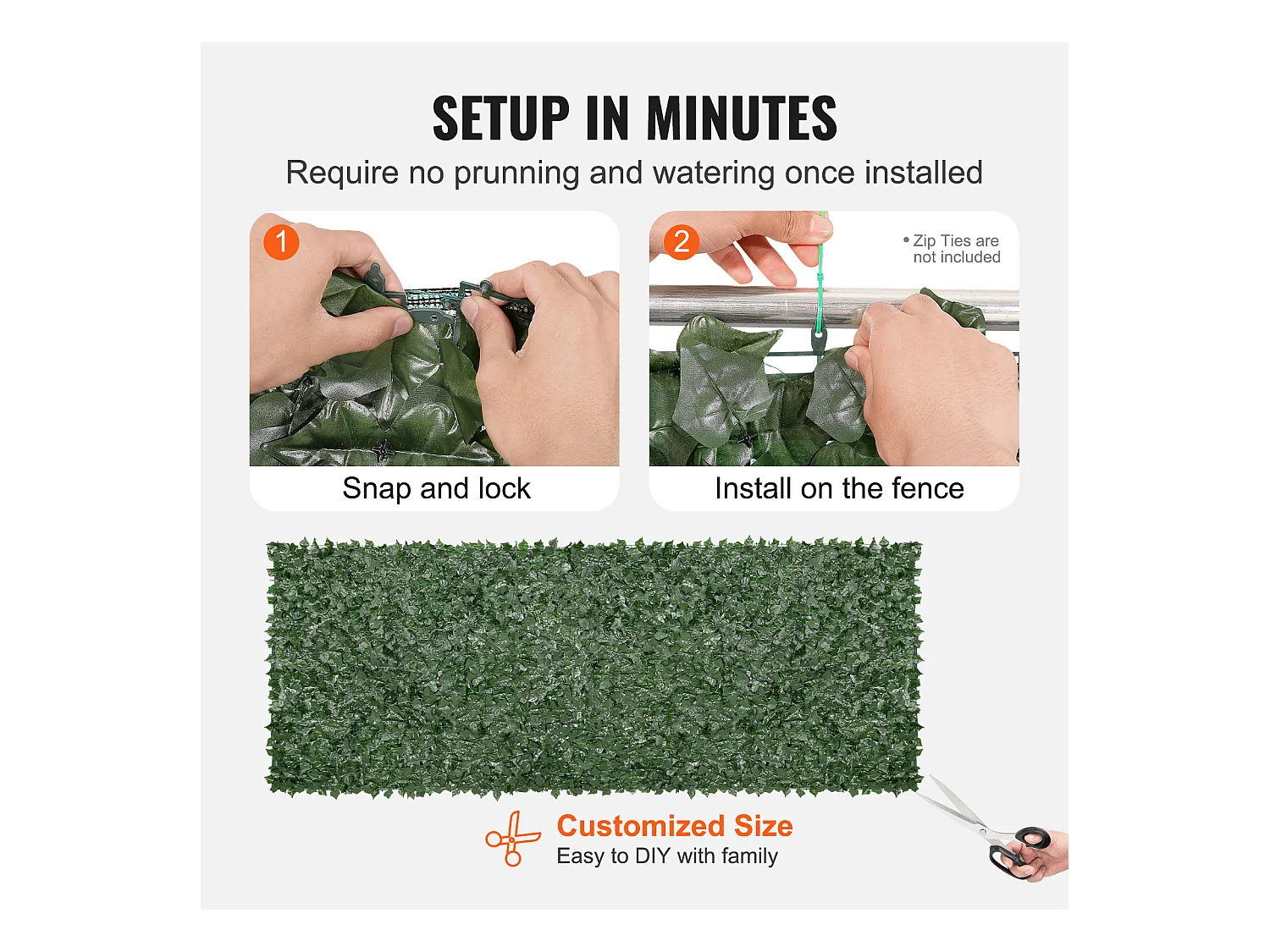 Haie Artificielle SucceBuy Clôture en Feuilles de Lierre Artificielles 149.86 x 401.32 cm avec Support en Tissu Maillé