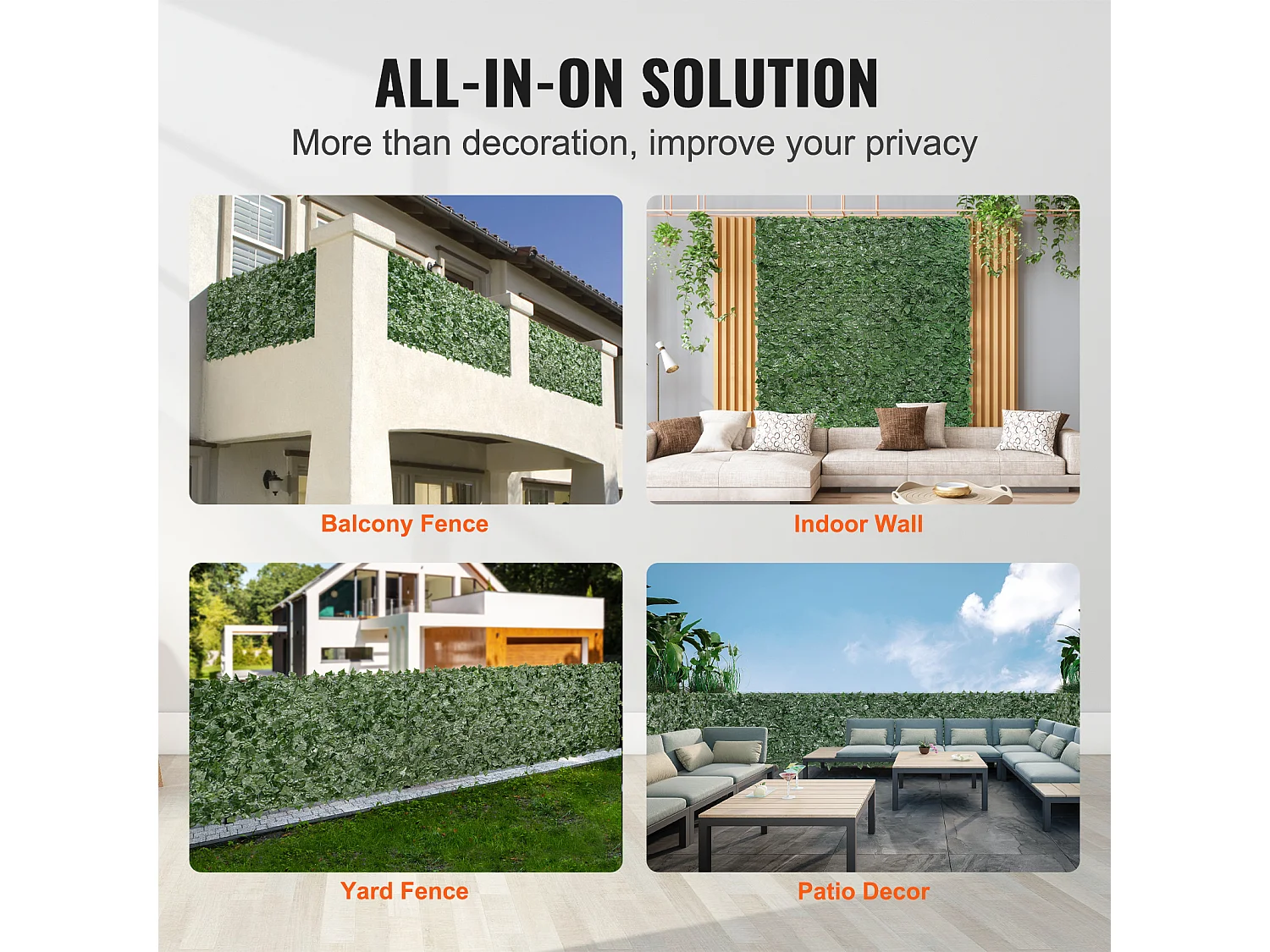 Haie Artificielle SucceBuy Clôture en Feuilles de Lierre Artificielles 149.86 x 401.32 cm avec Support en Tissu Maillé