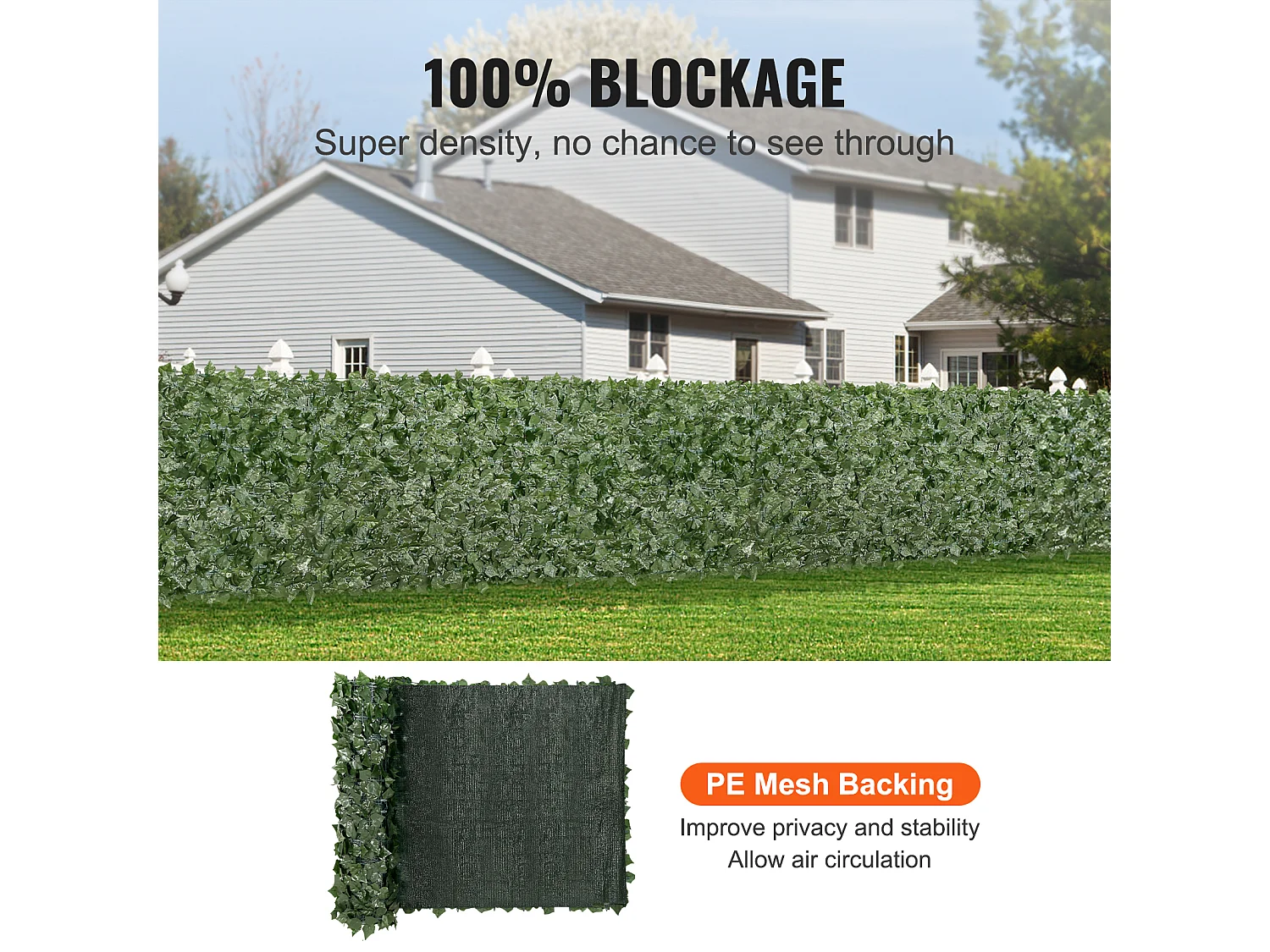 Haie Artificielle SucceBuy Clôture en Feuilles de Lierre Artificielles 99.06 x 248.92 cm avec Support en Tissu Maillé