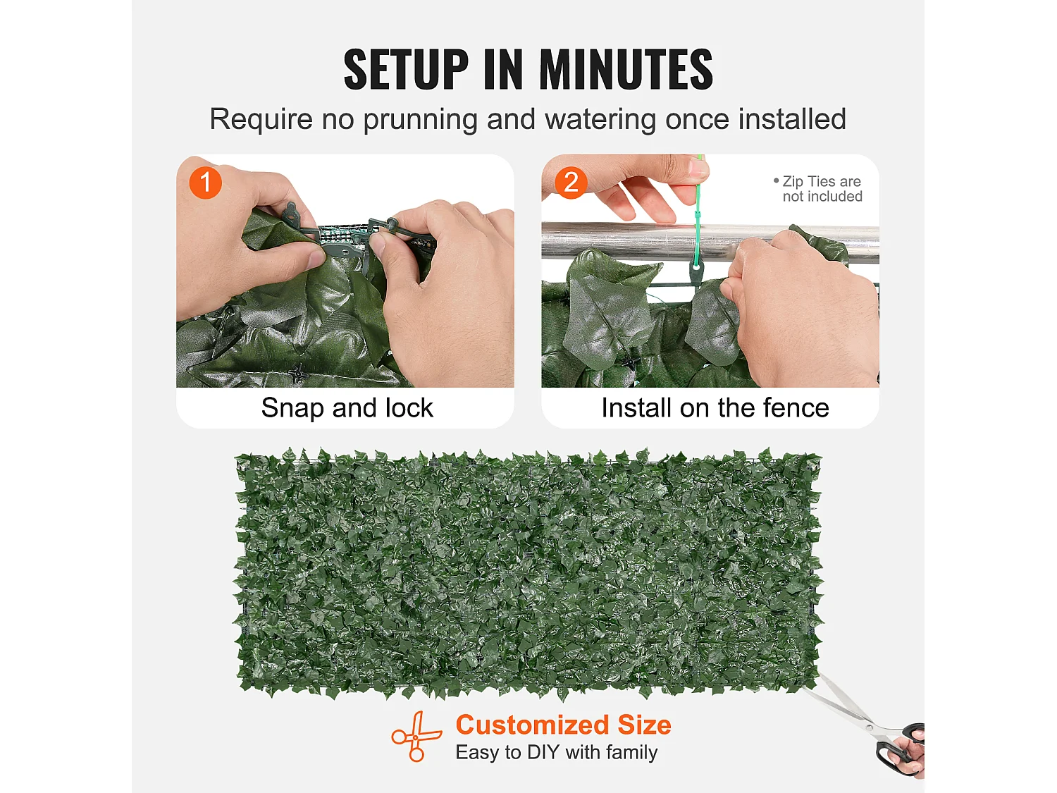 Haie Artificielle SucceBuy Clôture en Feuilles de Lierre Artificielles 99.06 x 248.92 cm avec Support en Tissu Maillé