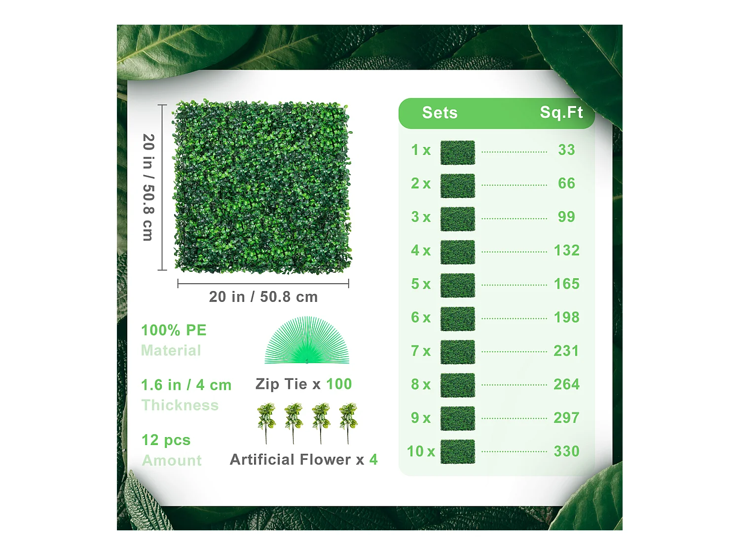 Haie Artificielle SucceBuy 12 pcs UV Artificial Boxwood Hedge Panels 50.8 x 50.8 cm Green for Fence Decor