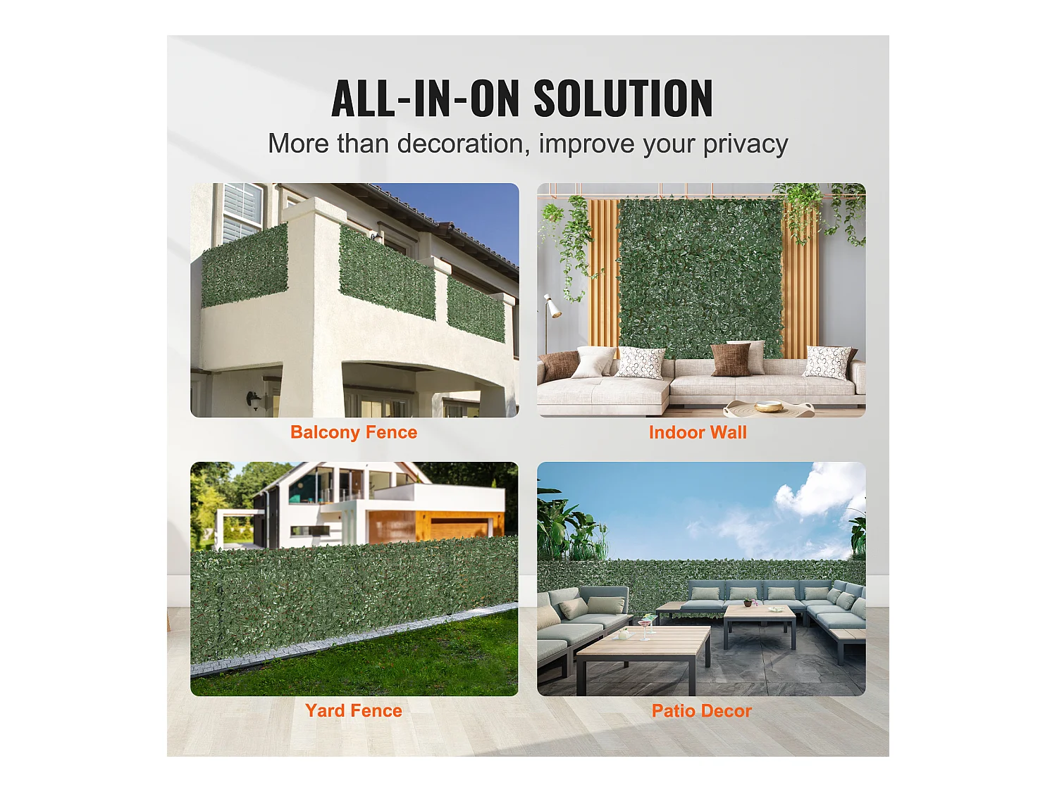 Haie Artificielle SucceBuy 243.84 x 182.88 cm Feuille d'Iierre Artificielle Écran de Clôture de Confidentialité Panneau de Décoration Haie