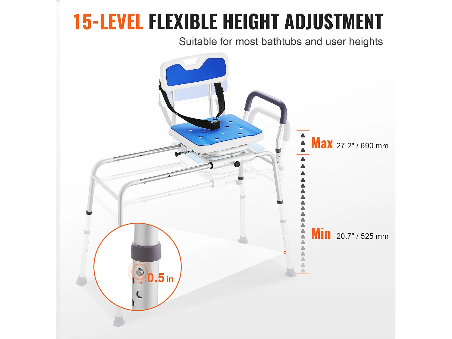 Chaise de Douche SucceBuy Pivotante à 360°,Banc de Transfert de Baignoire Coulissant  Capacité de 181 kg