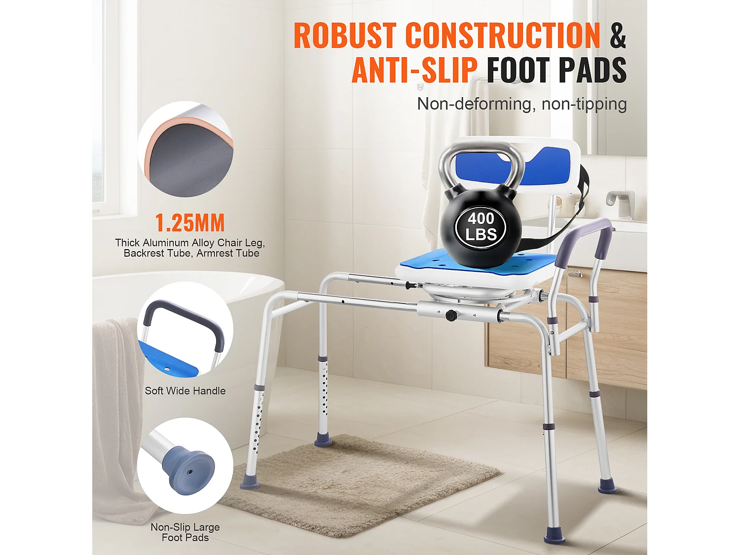 Chaise de Douche SucceBuy Pivotante à 360°,Banc de Transfert de Baignoire Coulissant  Capacité de 181 kg