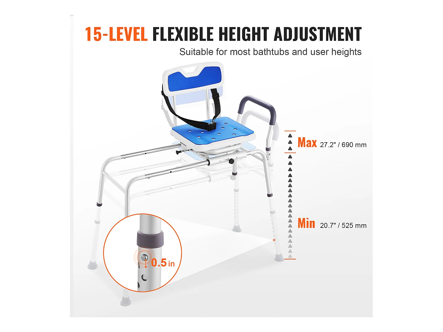 Chaise de Douche SucceBuy Pivotante à 360°,Banc de Transfert de Baignoire Coulissant  Capacité de 181 kg
