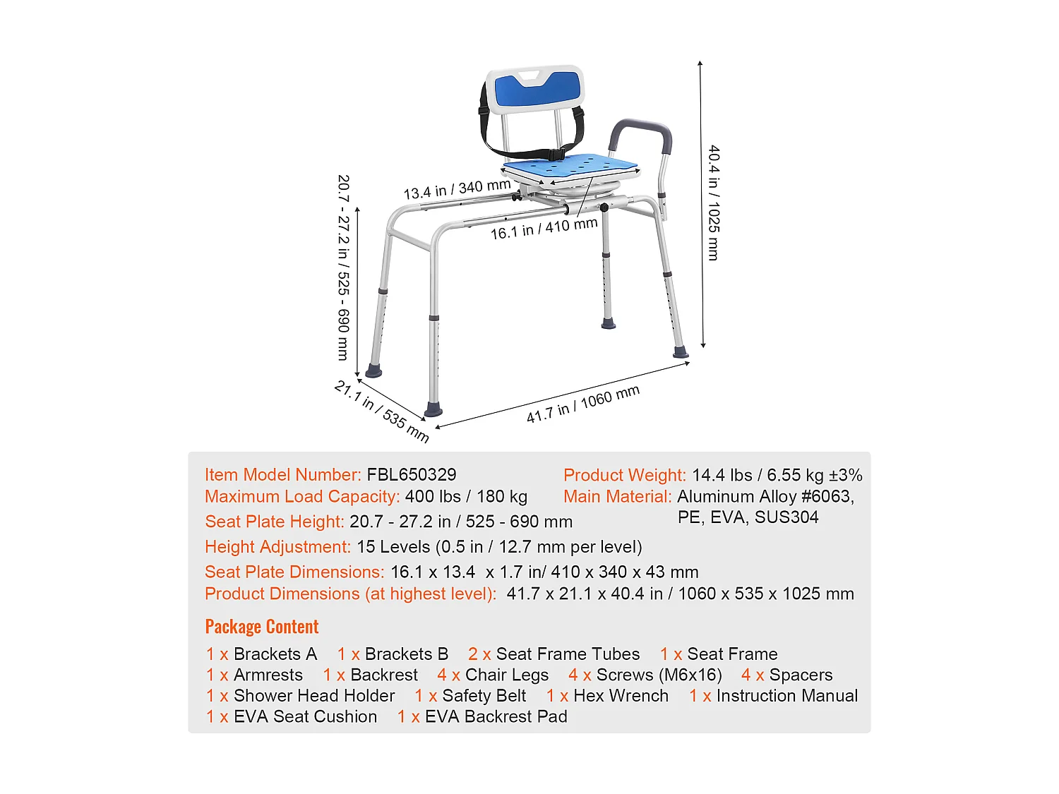 Cadeira de Banho SucceBuy Giratória de 360°, Banco de Transferência para Banheira Deslizante, Capacidade de 181 kg