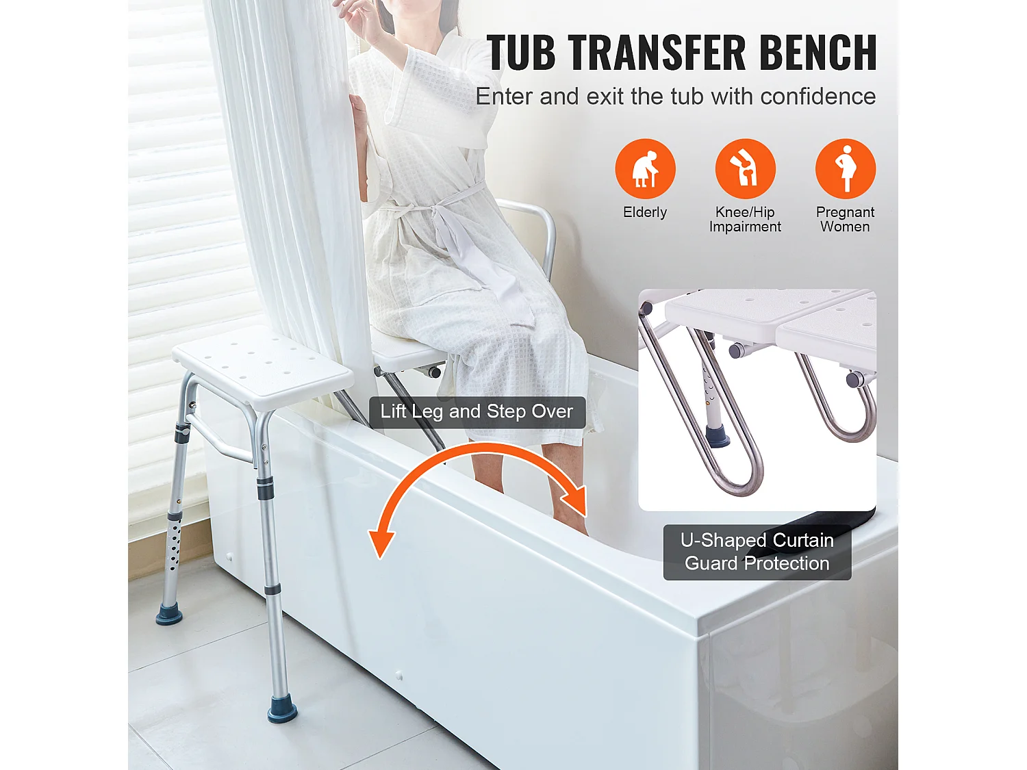 Silla de Ducha SucceBuy, Banco de Transferencia para Bañera, Asiento de Ducha Ajustable, Capacidad de 181 kg