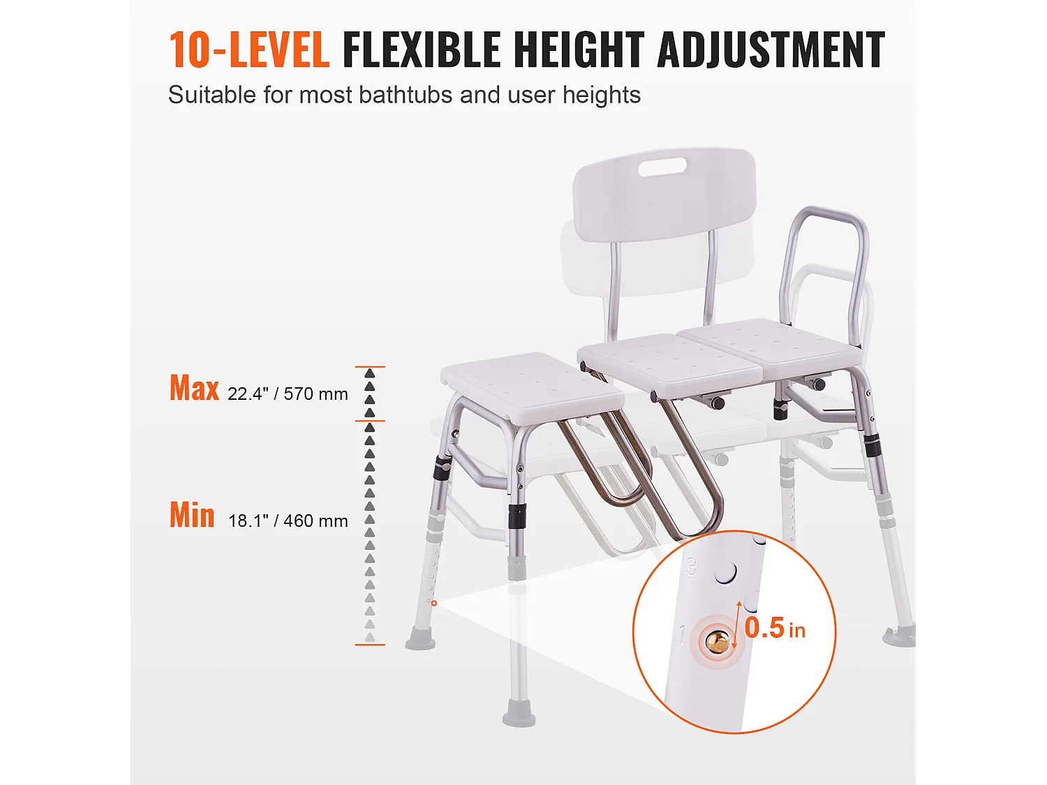 Silla de Ducha SucceBuy, Banco de Transferencia para Bañera, Asiento de Ducha Ajustable, Capacidad de 181 kg