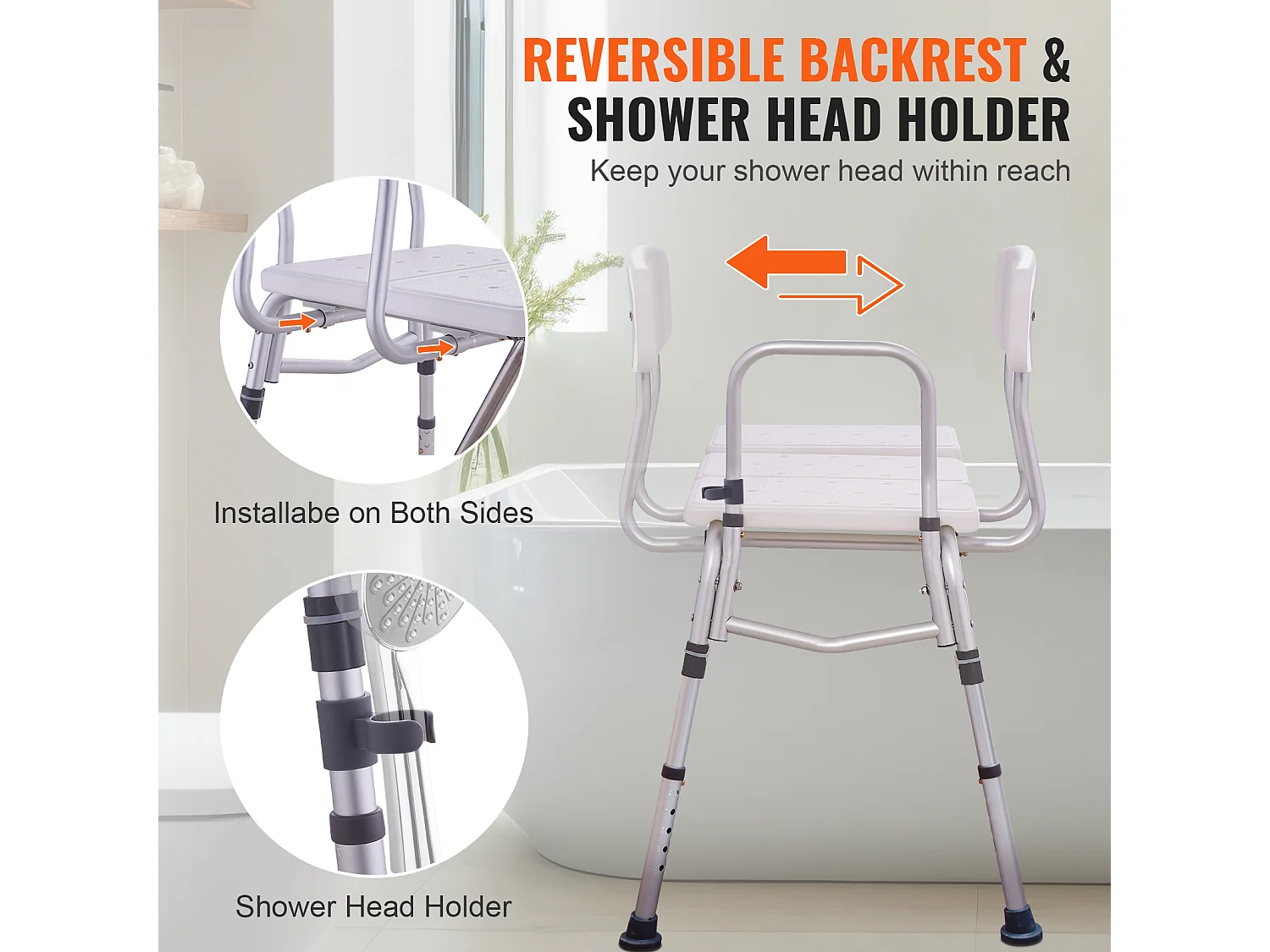 Silla de Ducha SucceBuy, Banco de Transferencia para Bañera, Asiento de Ducha Ajustable, Capacidad de 181 kg