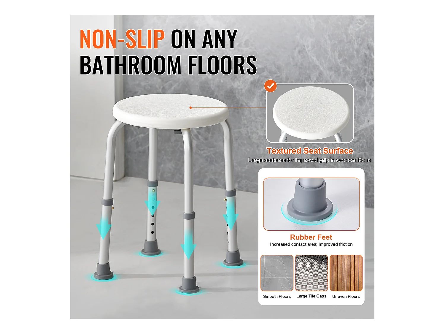 Siège de Douche SucceBuy 136,1 kg Hauteur Réglable Rotative en Plastique, Aide aux Personnes Agées