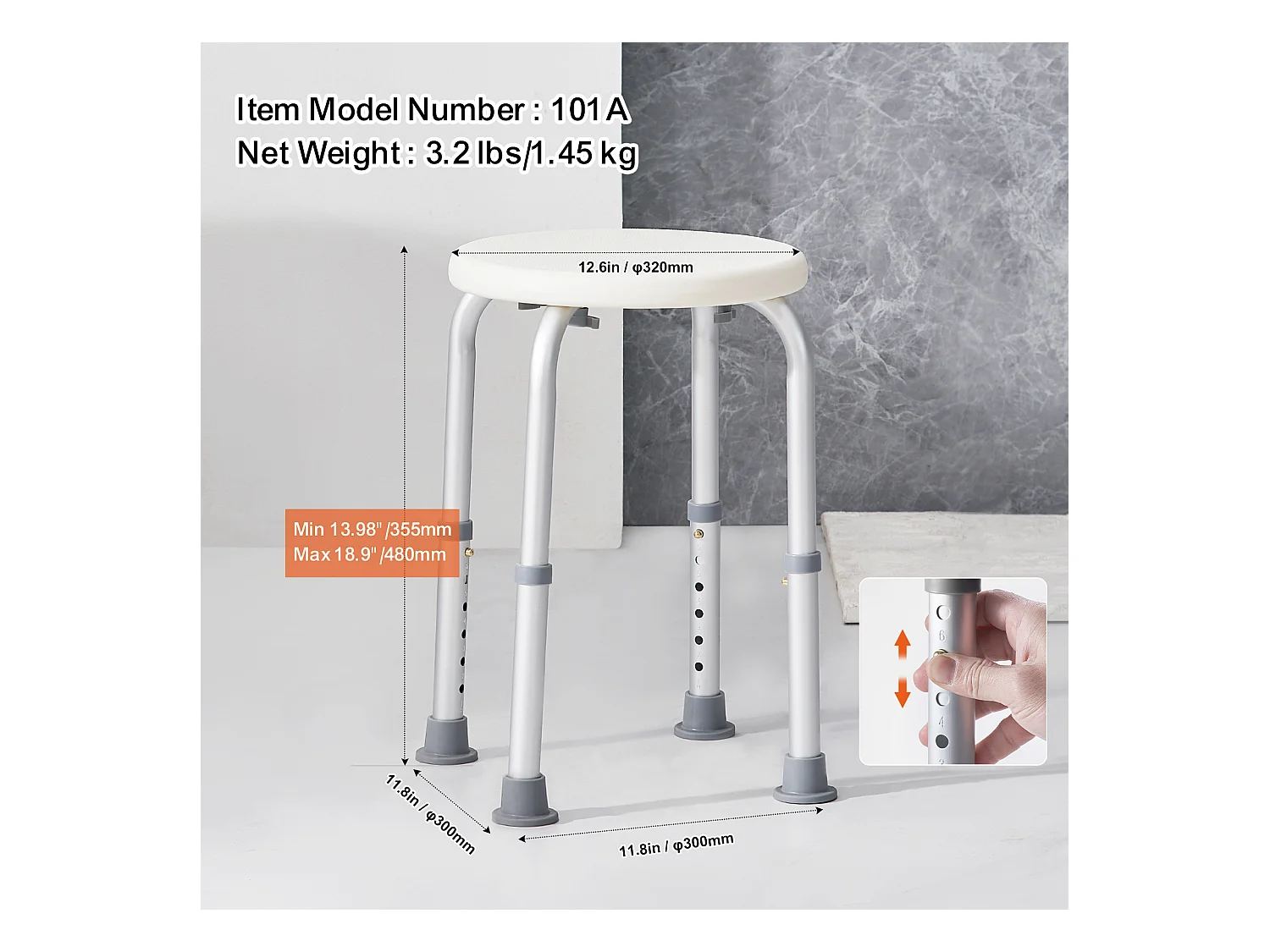 Siège de Douche SucceBuy 136,1 kg Hauteur Réglable Rotative en Plastique, Aide aux Personnes Agées
