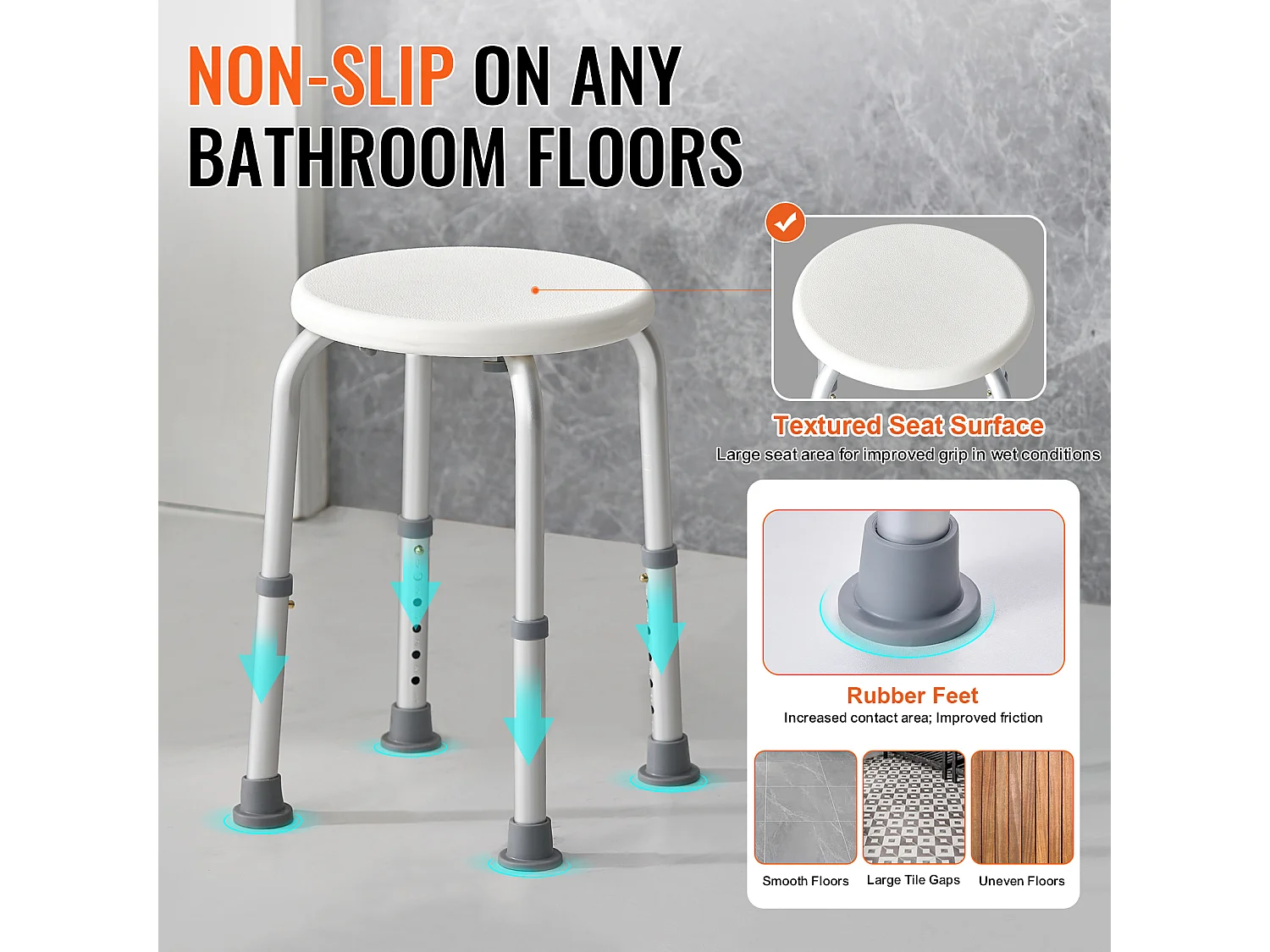 Siège de Douche SucceBuy 136,1 kg Hauteur Réglable Rotative en Plastique, Aide aux Personnes Agées