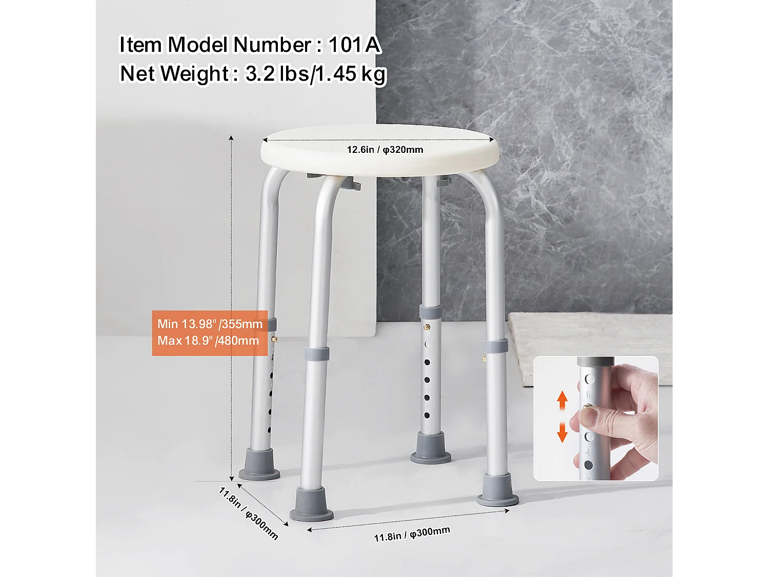 Siège de Douche SucceBuy 136,1 kg Hauteur Réglable Rotative en Plastique, Aide aux Personnes Agées