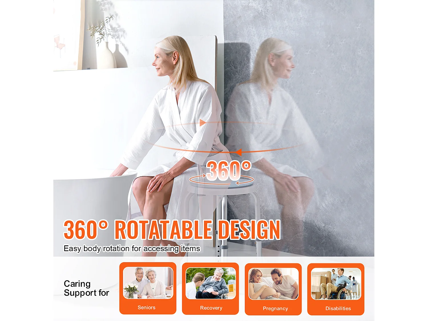 Siège de Douche SucceBuy 136,1 kg Hauteur Réglable Rotative en Plastique, Aide aux Personnes Agées