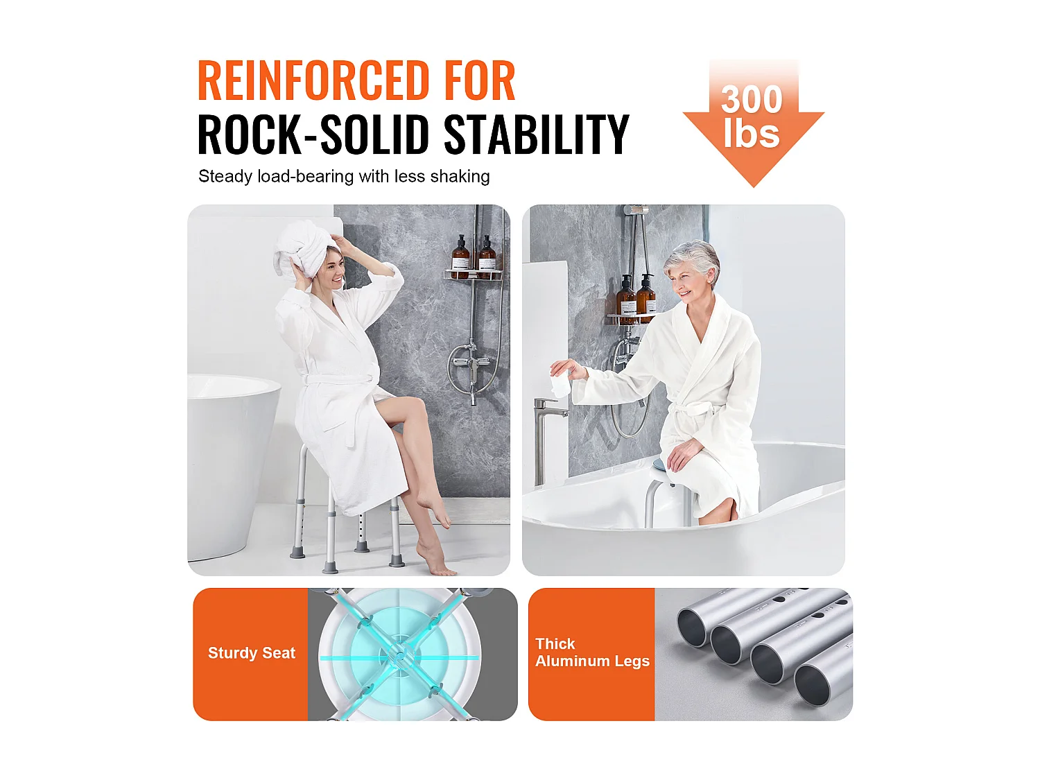 Siège de Douche SucceBuy 136,1 kg Hauteur Réglable Rotative en Plastique, Aide aux Personnes Agées