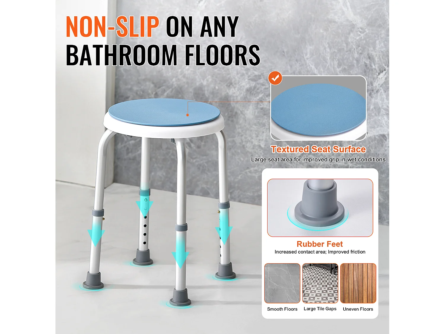 Siège de Douche SucceBuy 136,1 kg Hauteur Réglable Rotative en Plastique, Aide aux Personnes Agées