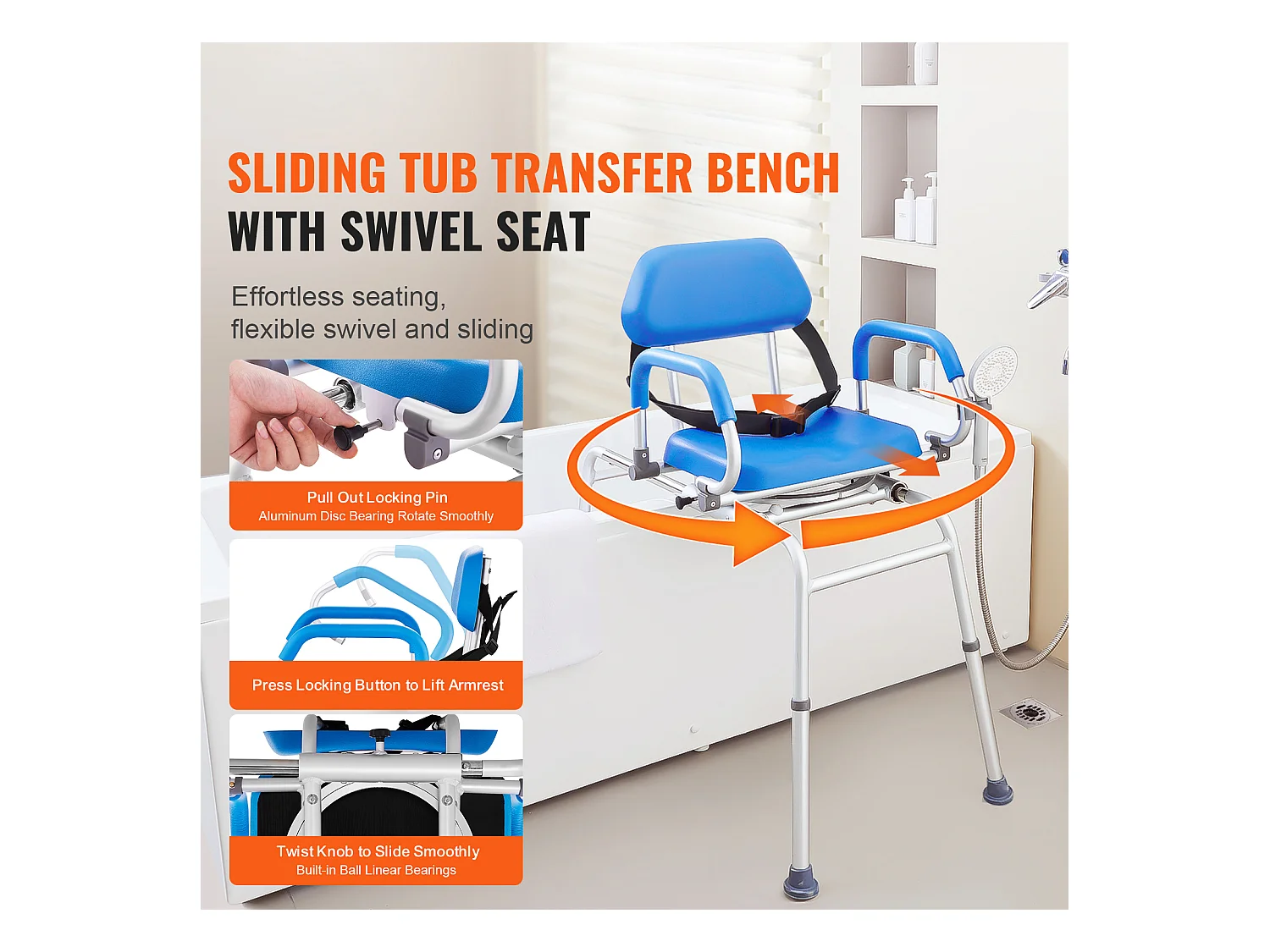 Krzesło Do Pryszniców SucceBuy Krętowe 360°, Przesuwne Krzesło Przenoszące Do Wanny, Maks. Obciążenie 150 kg